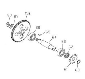 KIT PERNO PIGNONE MINICROSS MORINI 50cc 65cc INCLUSO CUSCINETTI 6202 15X35X11 E PARAOLIO 15X24X5