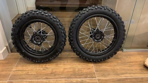 COPPIA GOMMA CERCHIATA 80/100-10 + 2.75x12 CERCHI GOMME PERNO 15mm cross PIT BIKE