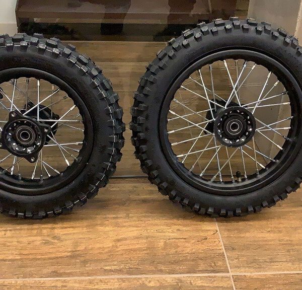 COPPIA GOMMA CERCHIATA 80/100-10 + 2.75x12 CERCHI GOMME PERNO 15mm cross PIT BIKE