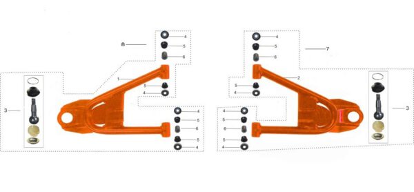 BRACCETTO INFERIORE TRAPEZIO SNODO DESTRO QUAD ATV KAYO AU200 braccetti boccole completo