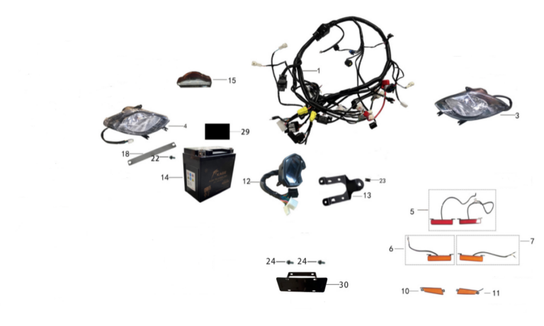 CABLAGGIO IMPIANTO ELETTRICO PER QUAD KAYO AU300 T3B L7e