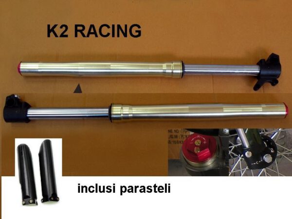 Forcelle k2 + parasteli ANTERIORI regolabili per pit bike sospensioni racing ammortizzatori