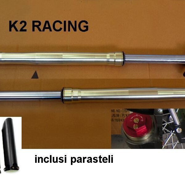 Forcelle k2 + parasteli ANTERIORI regolabili per pit bike sospensioni racing ammortizzatori